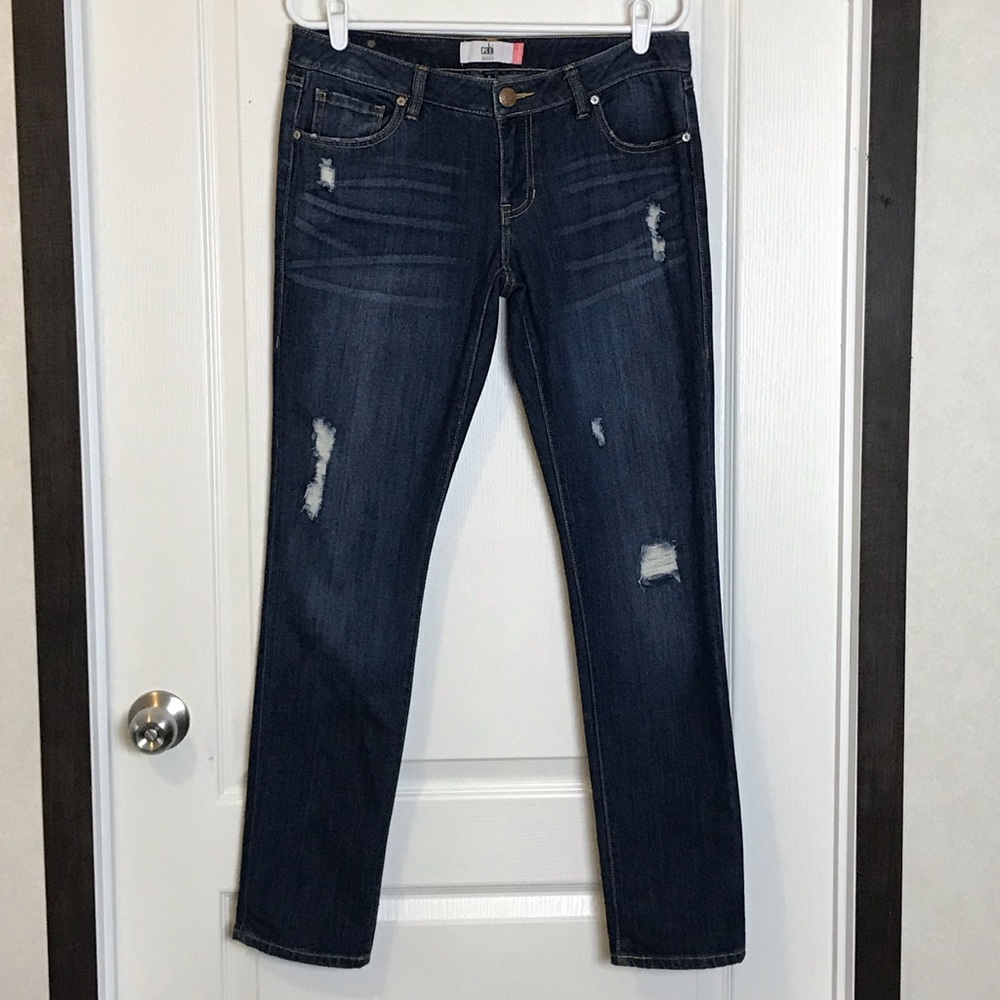 CAbi Women's Slim Boyfriend Distressed Dark Jeans